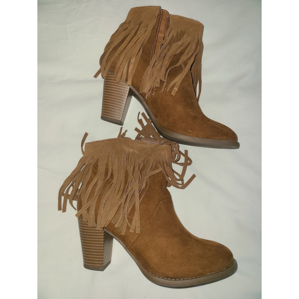 Mossimo Supply Co Bertie Cognac Fringe Ankle Boots Womens 8.5 Brown Western Heel